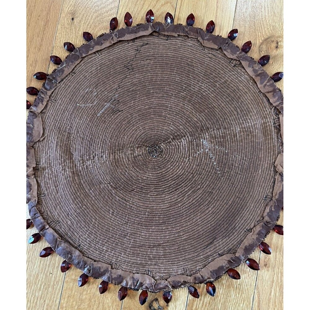 Glass Beaded Round Doily 15” Faceted Drop Crystals Brown Runner Vintage - Picture 7 of 7